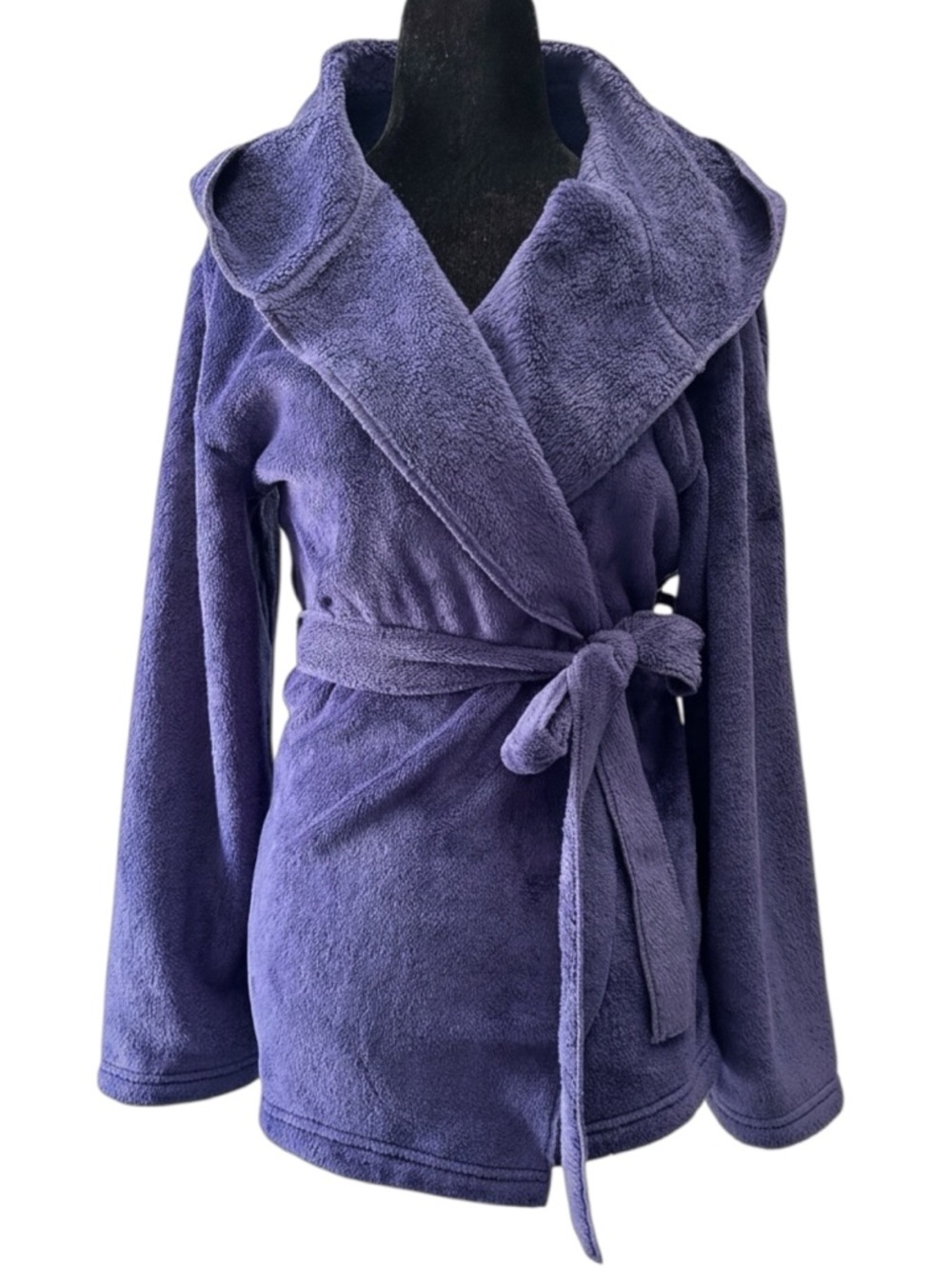 Sentiments Women’s Plush Hooded Bathrobe Jacket Deep Purple Size Small Medium